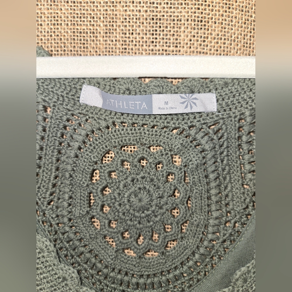 NWOT Women's Atleta Sage Green Lined Crochet Dress Cap Sleeves Size Medium - Picture 5 of 14